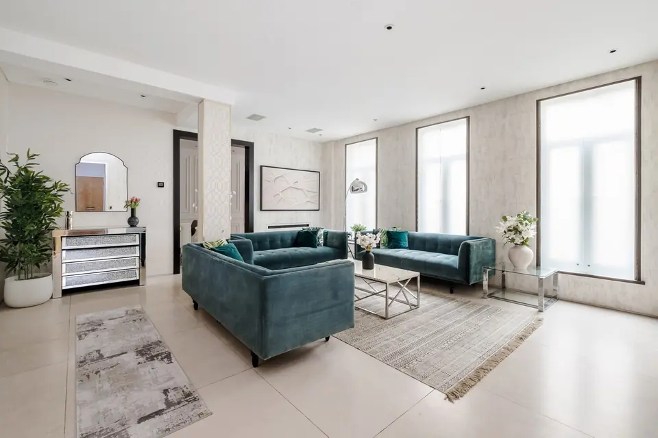 Drawing room with tall windows