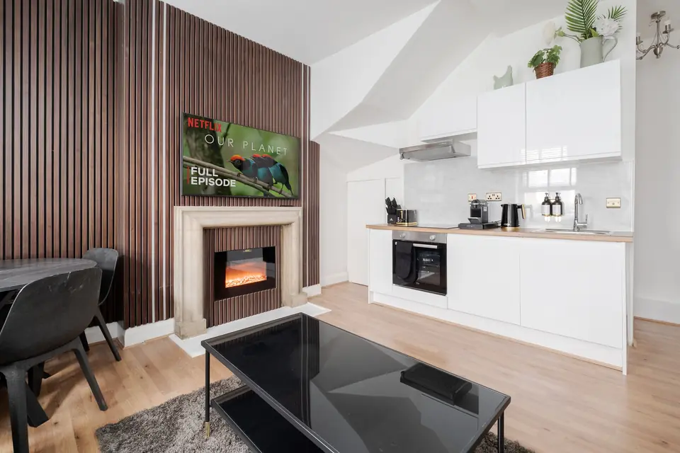 Open plan living room and kitchen